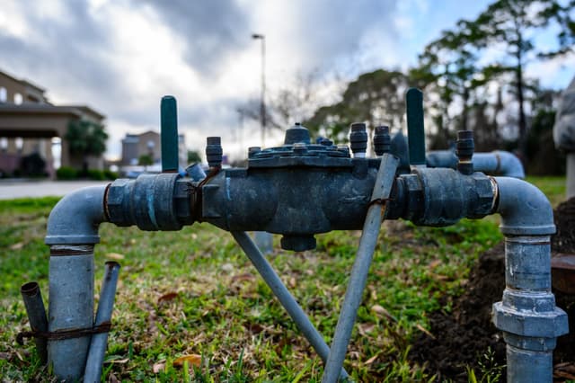 Technician testing a backflow prevention device