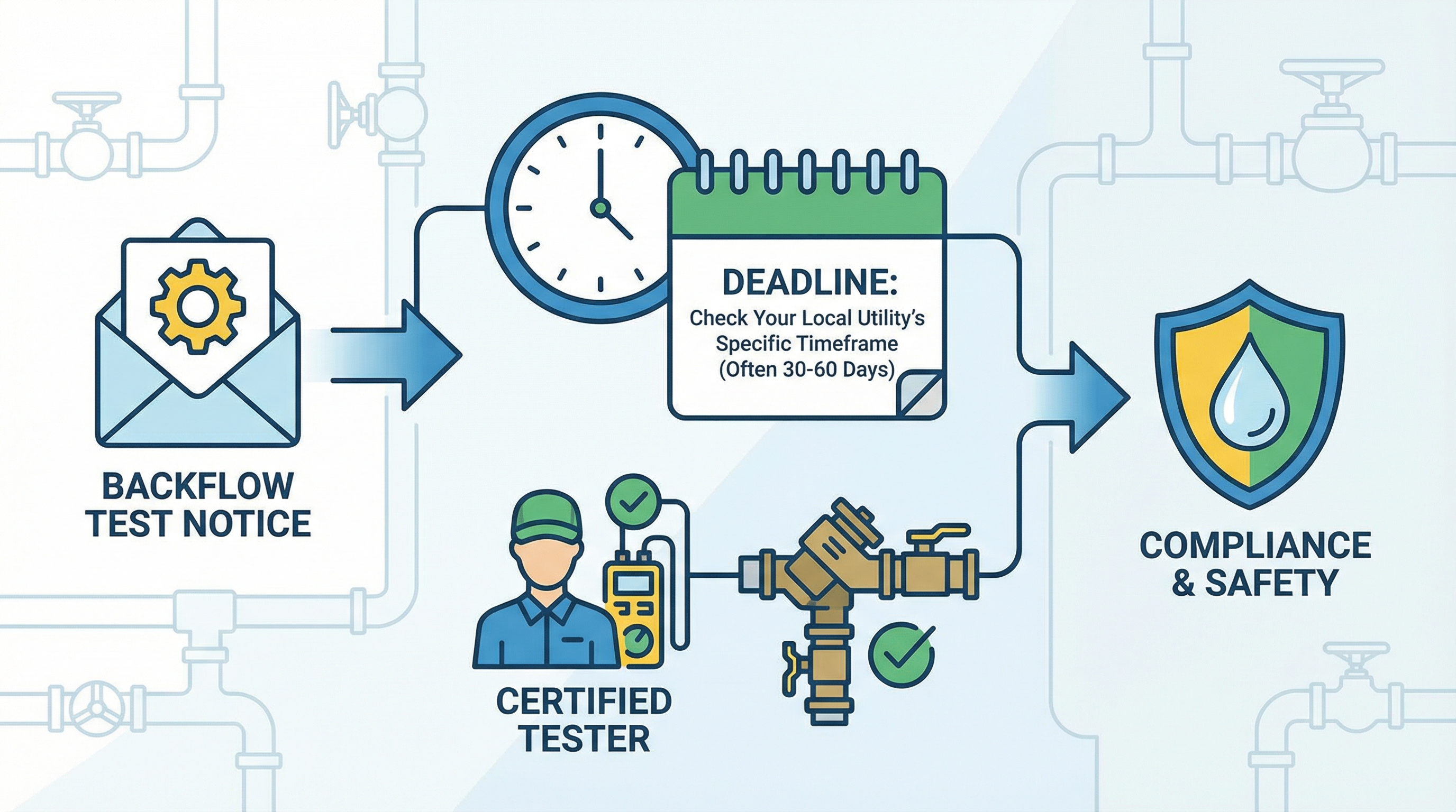 Calendar and clock representing compliance deadlines for backflow testing
