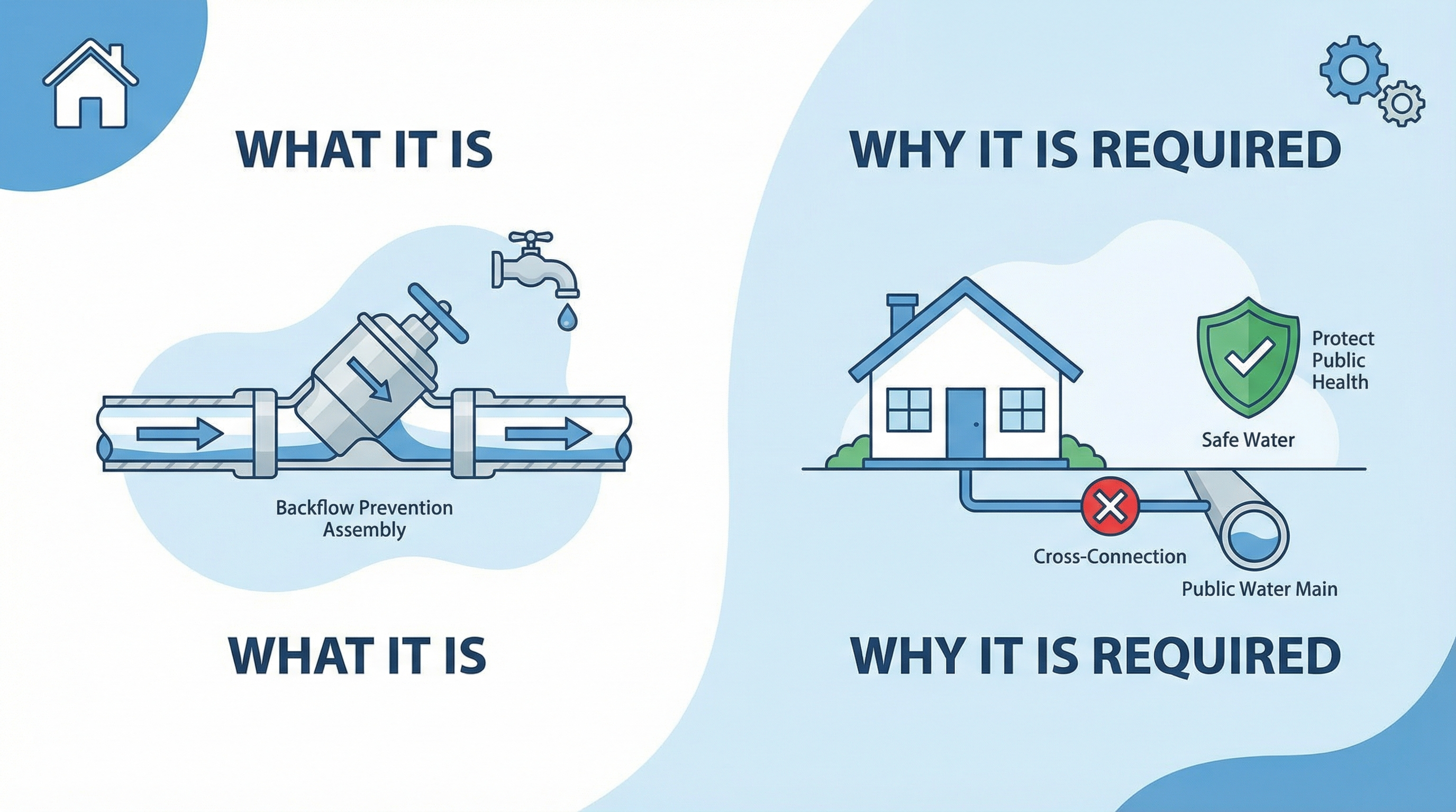 Water infrastructure and pipe connections showing backflow prevention concepts