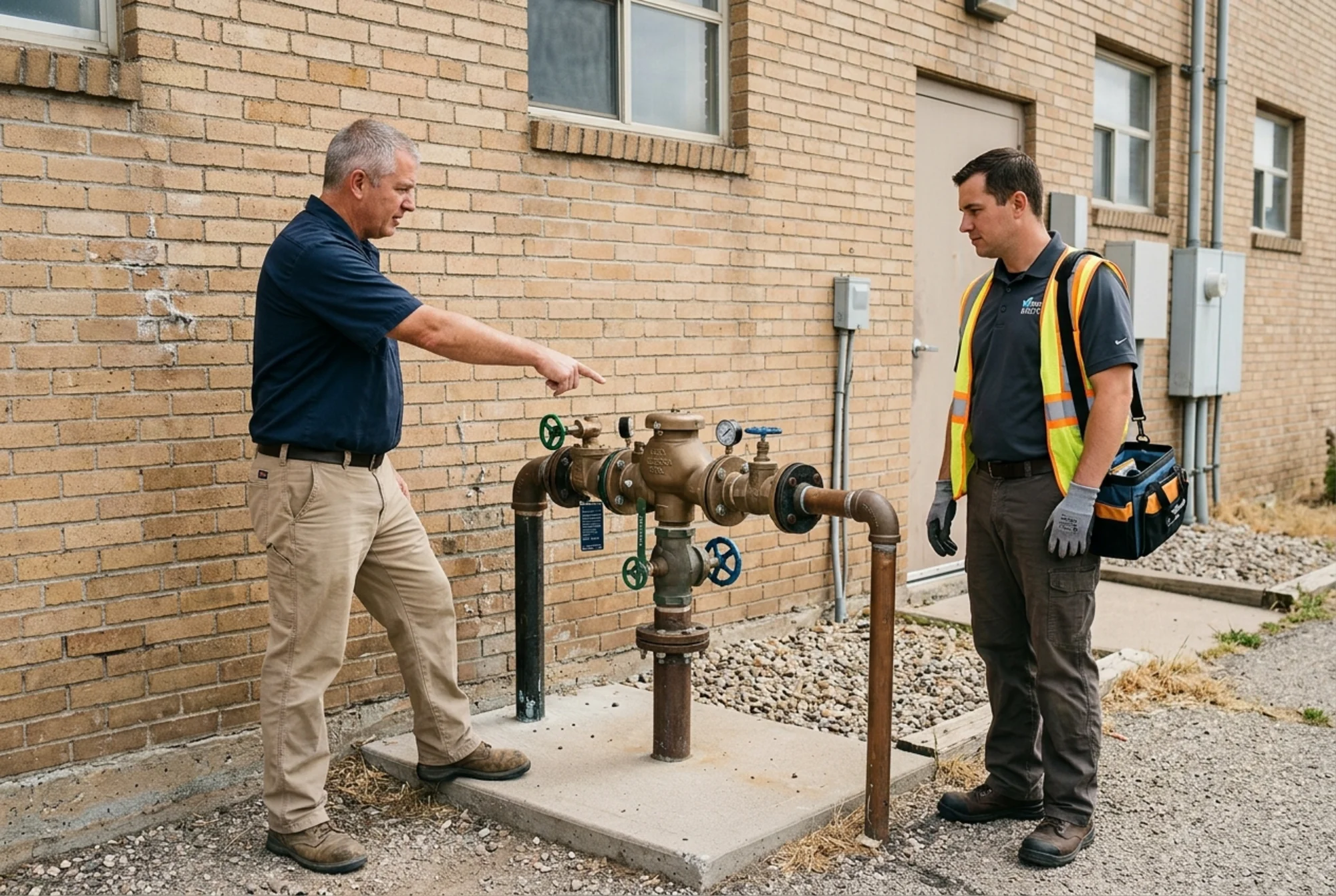 Certified tester connecting differential pressure gauges to a backflow preventer assembly